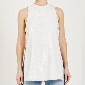Ganni Sequins Top in Egret sleeveless with side slits. Euro size 36 / SMALL NWT